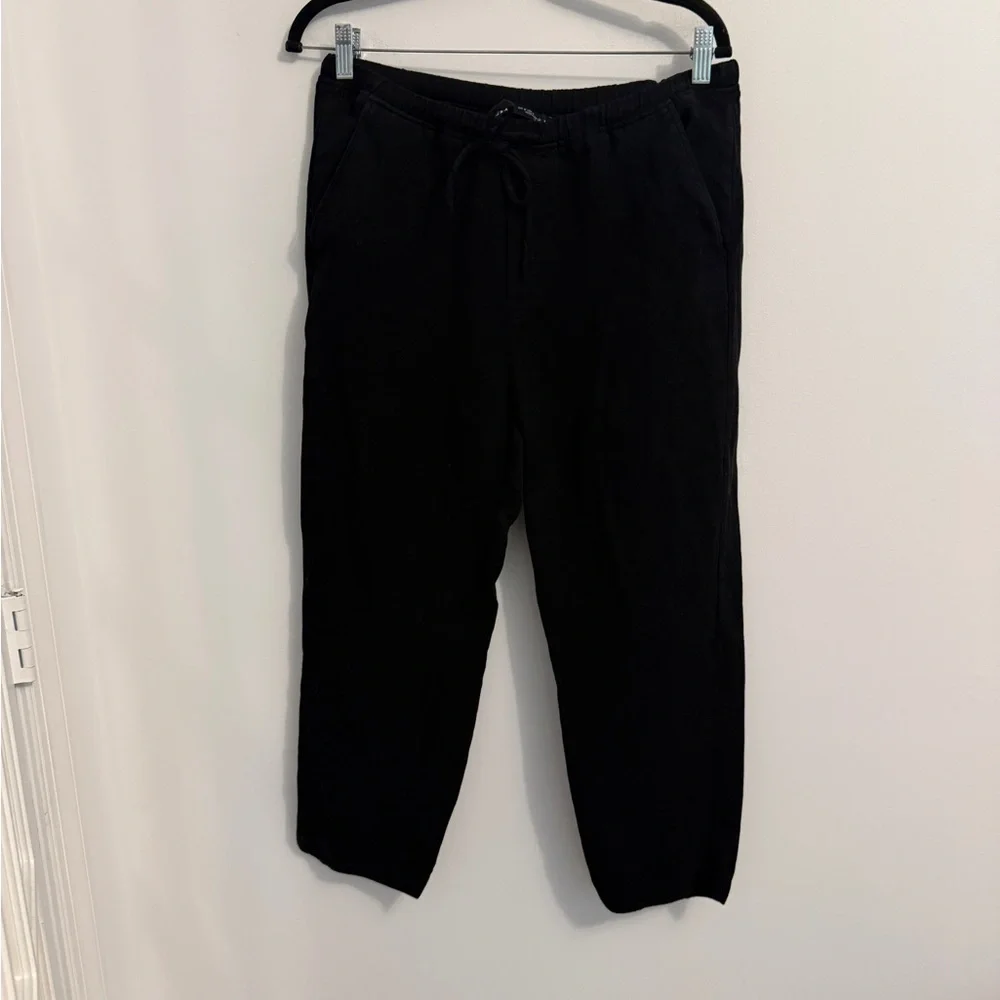 Zara Black Linen-Blend Drawstring Pants • Relaxed Fit • Size M 🖤